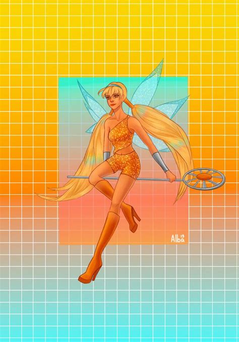 A Cartoon Fairy Sitting On Top Of A Tiled Floor Next To An Orange And