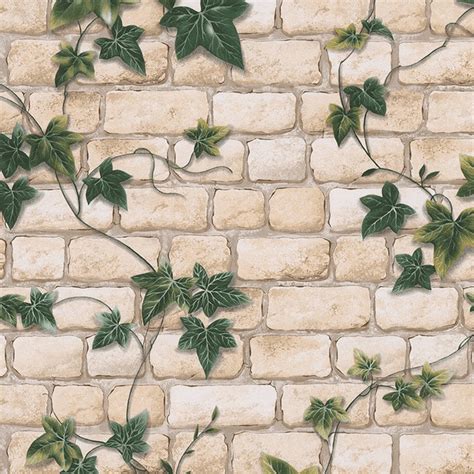 As Creation White Brick Pattern Ivy Vine Motif Textured
