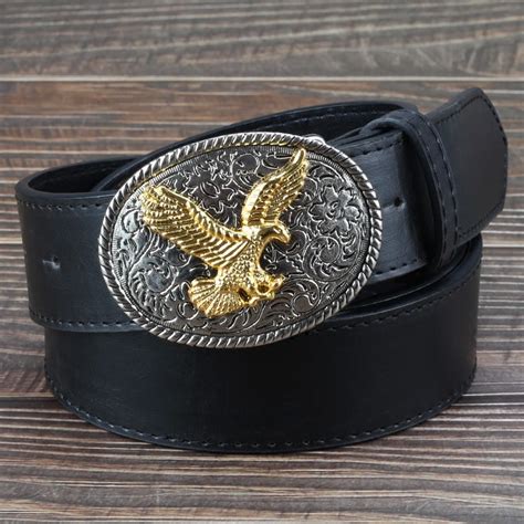 Cool Belt Eagle Buckle Mens Leather Belt Golden Eagle Pattern West