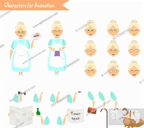 Grandmother Housewife Character For Scenes Parts Of Body Template For