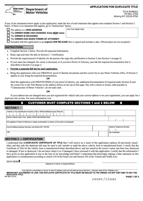 Fillable Form Mv 902 Application For Duplicate Title Page 2 Of 2 In Pdf
