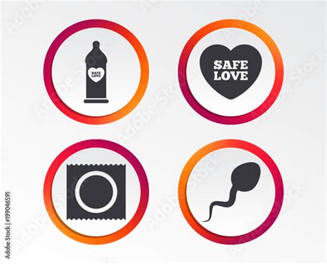 Safe Sex Love Icons Condom In Package Symbol Sperm Sign