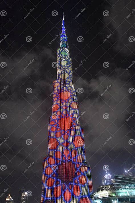 The Led Lights Show At Burj Khalifa In Dubai Uae Editorial Image