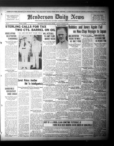 Henderson Daily News (Henderson, Tex.),, Vol. 1, No. 118, Ed. 1 Monday