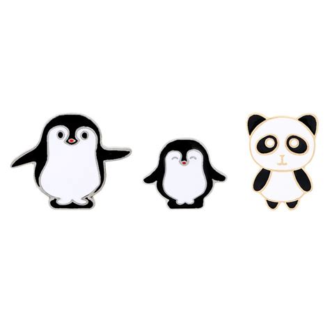 New Creative Cartoon Panda Penguins Enamel Pin Brooch Badge Denim