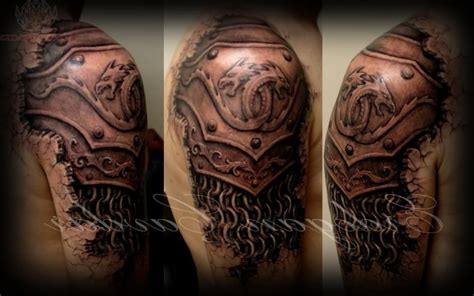 Capturing the right texture of the steel or leather, the appropriate use of shading and negative space to make light play off the body art in a. body armor tattoo - Szukaj w Google (With images ...