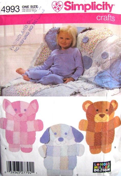 Uncut Sewing Pattern Rag Quilt Throws Cat Bear Dog Simplicity 4993