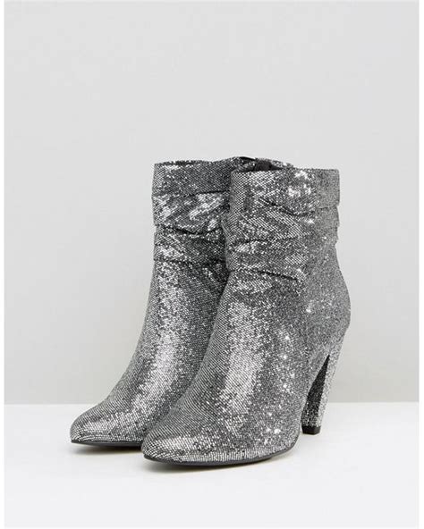 Lyst New Look Wide Fit Silver Glitter Boots In Metallic