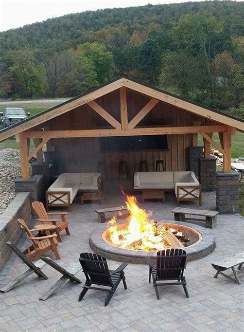 Covered Outdoor Patio With Fire Pit Outdoorfirepit Backyard Patio