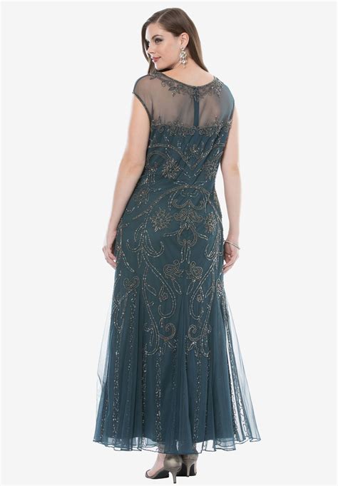 Beaded Illusion Dress By Pisarro Nights Plus Size Formal And Special Occasion Dresses Roaman S