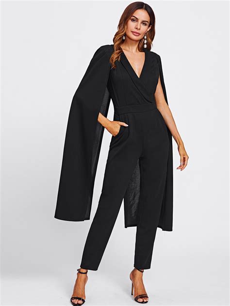 cape sleeve surplice wrap tailored jumpsuit emmacloth women fast fashion online
