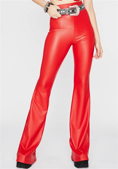 vegan leather pu high waist flare pants red dolls kill