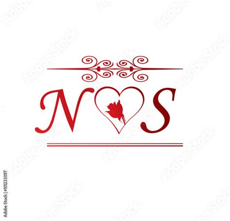 Ns Love Initial With Red Heart And Rose Stock Image And Royalty Free