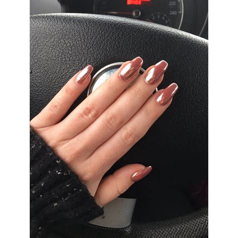 chrome rose gold nails coffin nails winter 2016 pink shine | lovely