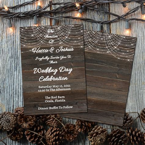 Digital Rustic Barn Wedding Invitation Rustic Sparkle Lights Etsy