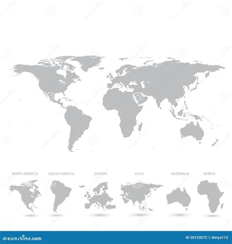 World Map In Grey Color On White Background High Detail Blank