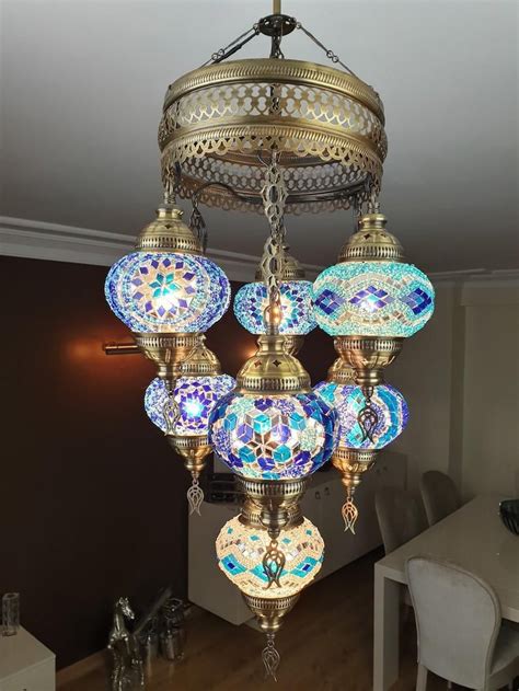 FREE SHIP 7 Globes Turkish Moroccan Mosaic Hanging Ceiling Lantern Lamp