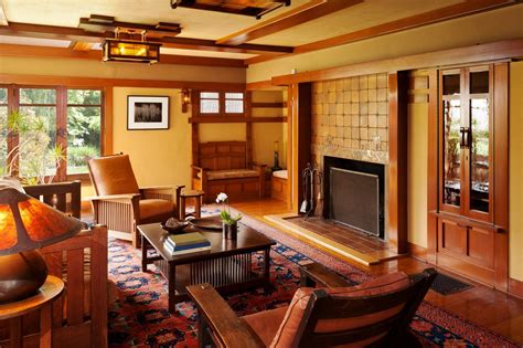 Arts And Crafts Style Living Room With Grueby Tile Fireplace Greene