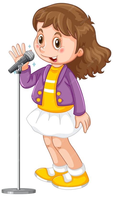 Free Vector A Cute Girl Singing With Microphone