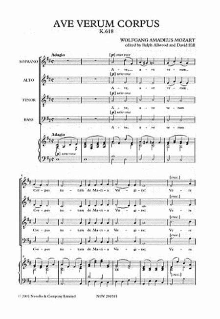 Ave Verum Corpus By Wolfgang Amadeus Mozart 1756 1791 Choral Score