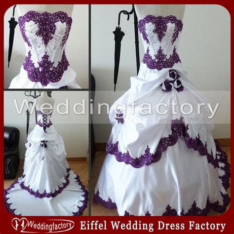 With all eyes on them as they march down corsets offer appealing options beyond a traditional sheath or ball gown. Purple And White Wedding Dresses Strapless Real Sample ...