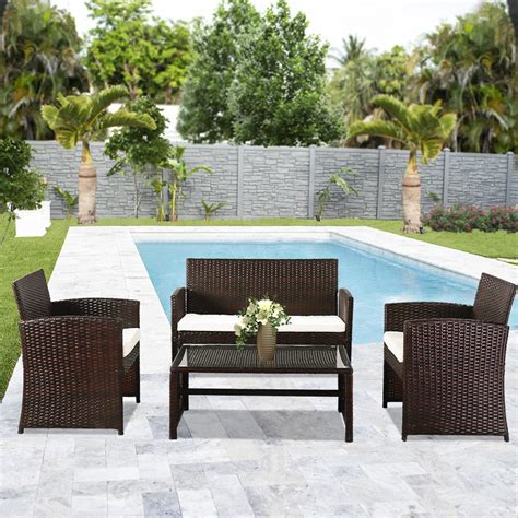 Buy products such as costway 4 pcs folding rattan wicker bar stool chair indoor &outdoor furniture brown at walmart and save. Ktaxon 4 Pcs Outdoor Patio Rattan Wicker Furniture Set ...