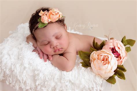 Newborn Baby Girl Pictures Photography Session Flowers White Ivory