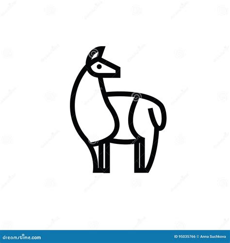 Linear Stylized Drawing Of Llama Alpaca Or Guanaco Stock Vector