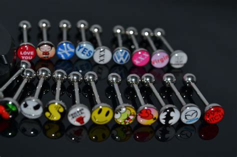 lot100pcs 14g body jewelry mix logos tongue bars barbells 1 6x16x7mm tongue bars body jewelry