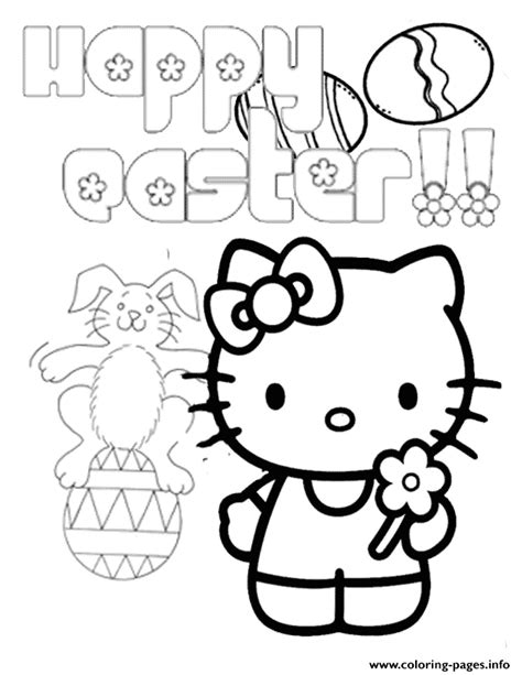 Hello Kitty Bunny On Egg Easter Coloring Page Printable