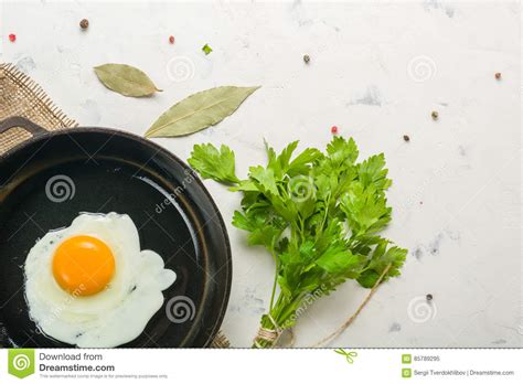 Morning In The Kitchen. Cooking Breakfast. Fried Egg. Light Background Stock Image - Image of ...