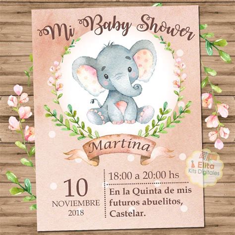 Kit Imprimible Elefante Acuarelas Nena Decoración Baby Shower