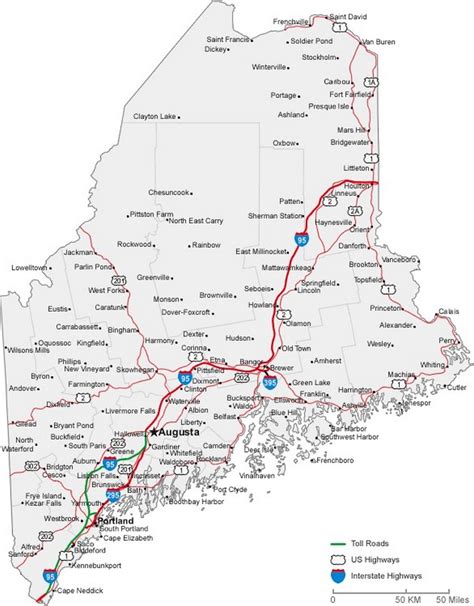 Maine State Road Map With Census Information