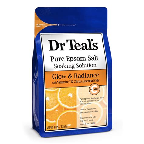 Dr Teals Pure Epsom Salt Soak Glow And Radiance With Vitamin C And Citrus Essential Oils 3 Lbs