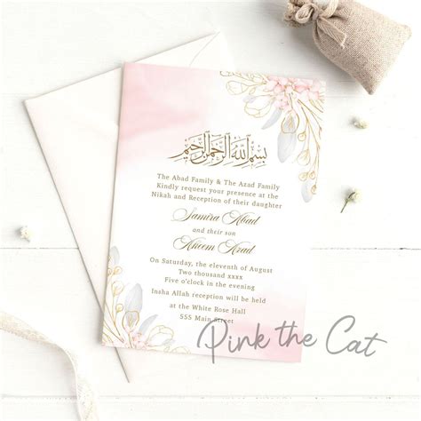 Wedding card marriage invitation card format muslim wedding invitations wedding card format. Nikah Invitations Pink Gold in 2020 | Wedding invitations, Floral wedding invitations, Muslim ...