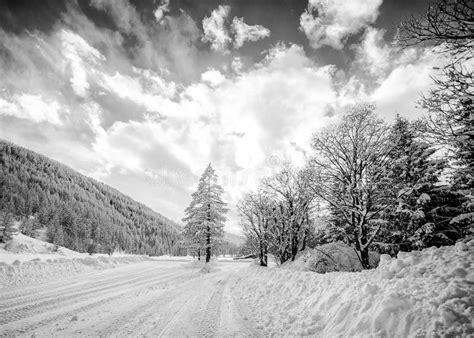 Black And White Snowy Mountain Landscape Stock Image Image Of Frozen