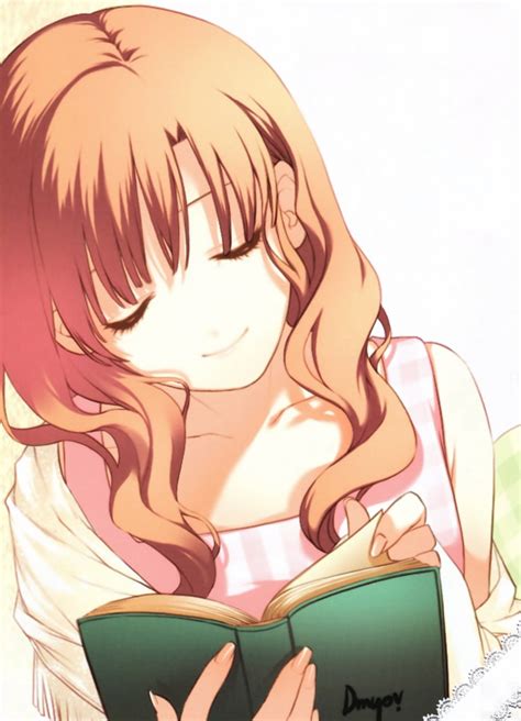 Dmyo Cute Anime Girl Readig A Book With Lovely Brown Hair