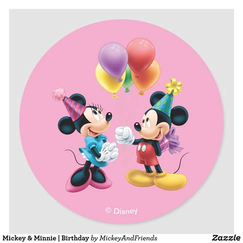 Mickey And Minnie Birthday Classic Round Sticker Zazzle Minnie