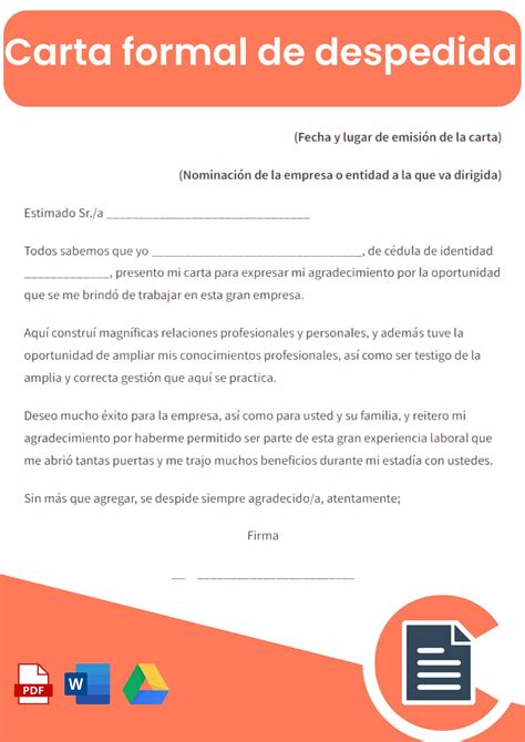 Carta Formal De Despedida Gu As Online Word Pdf