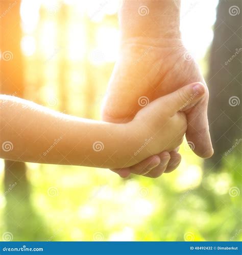 Adult Holding A Child S Hand Close Up Hands Stock Photo Image Of