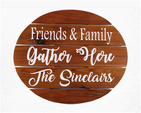 Friends and Family Gather Here, Personalized Sign, Cedar Wood Wall Hanging, Interior Exterior ...