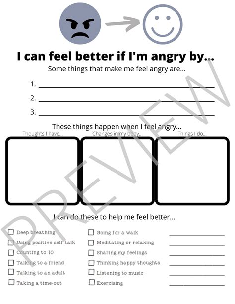 Anger Worksheet Play Therapy Kids Counseling Worksheets Etsy