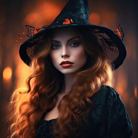 Premium Ai Image Beautiful Young Woman In Witches Hat Halloween Art