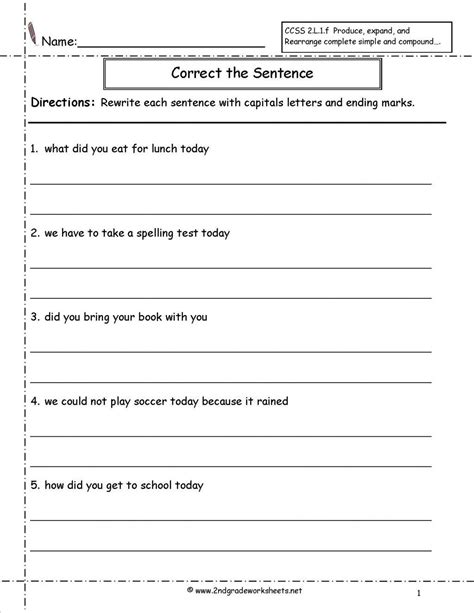 Writing Complete Sentences Worksheets 1st Grade Worksheeta