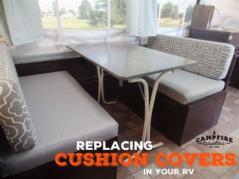 The table seats five comfortably and measures 26 x 32 with a 10 foldable extension. Replacing cushion covers in our pop-up camper renovation ...