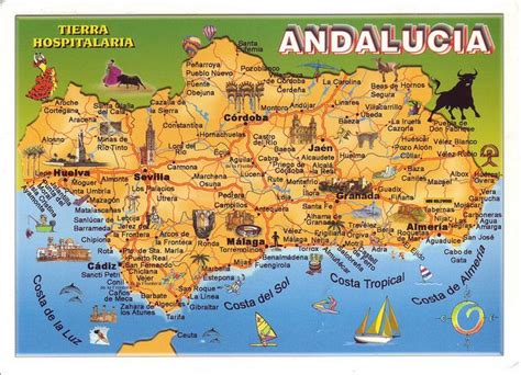 An Illustrated Map Of Andalucia With All The Major Cities Roads And
