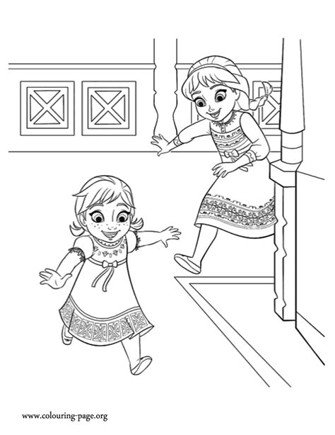 frozen anna  elsa playing  coloring page