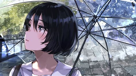 Desktop Wallpaper Umbrella Anime Girl Cute Rain