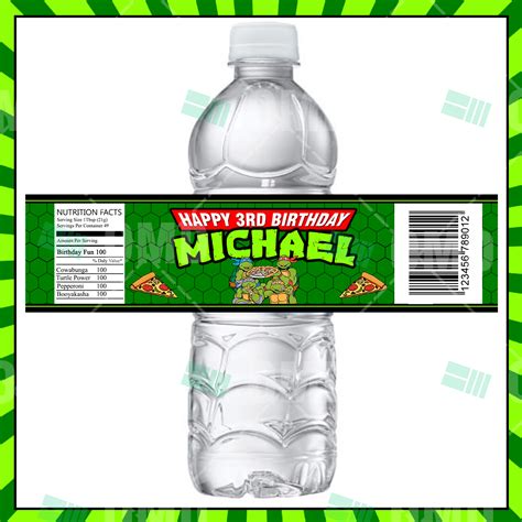 Teenage Mutant Ninja Turtles Bottle Labels Cartoon Invites