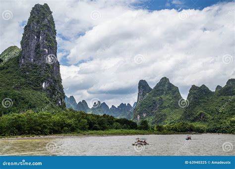 Karst Mountains And Limestone Peaks Of Li River In China Stock Image